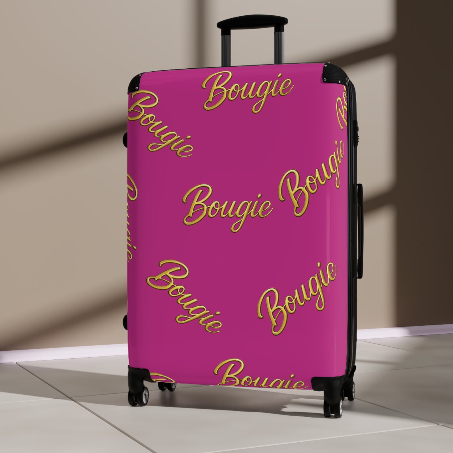 Bougie JusKay Script Carry-On Suitcase — Pink Travel Luggage