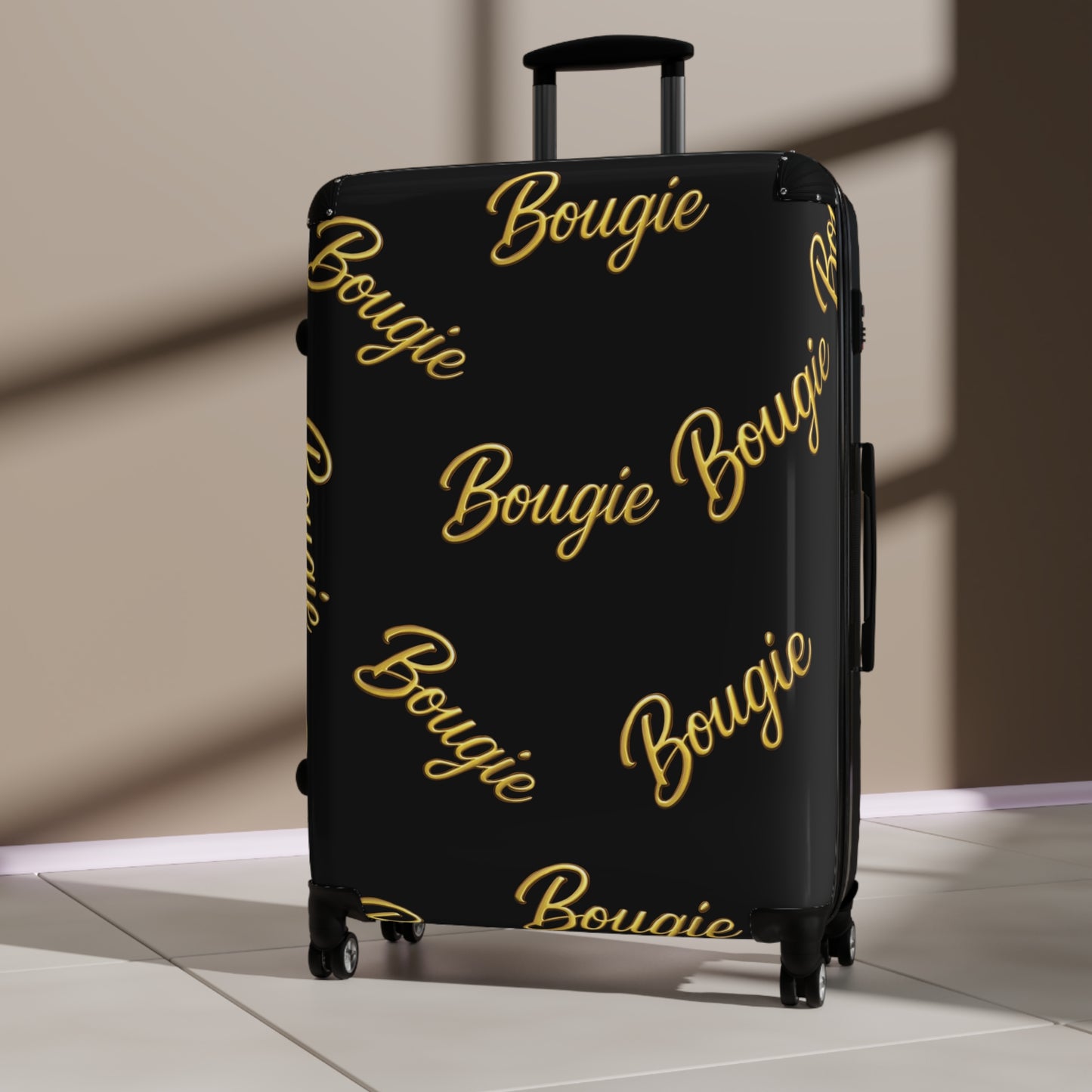 Bougie JusKay Script Carry-On Suitcase — Black Travel Luggage