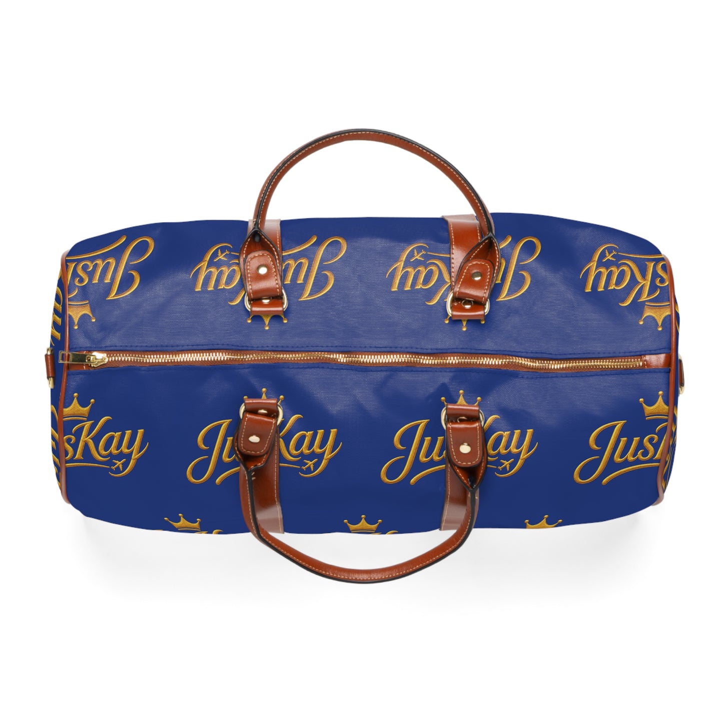 Travel Duffel Bag — Blue "JusKay" Logo Print