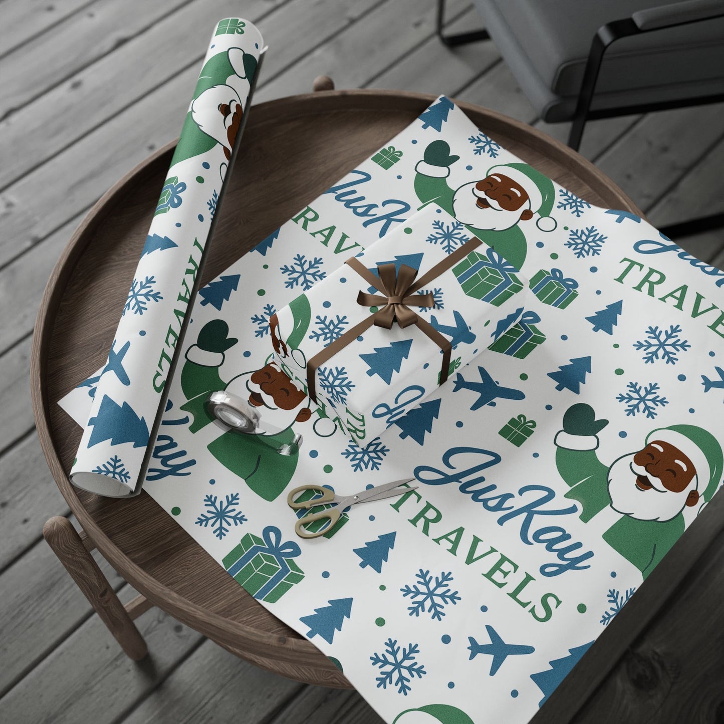 Black Santa | Holiday Wrapping Paper | JusKay Travels Design