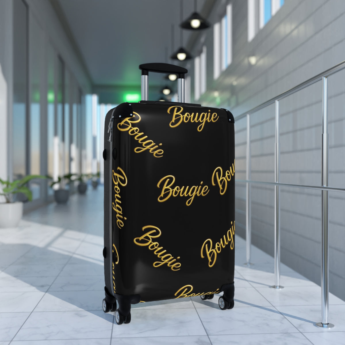 Bougie JusKay Script Carry-On Suitcase — Black Travel Luggage