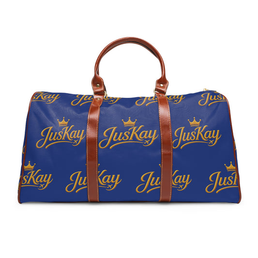 Travel Duffel Bag — Blue "JusKay" Logo Print
