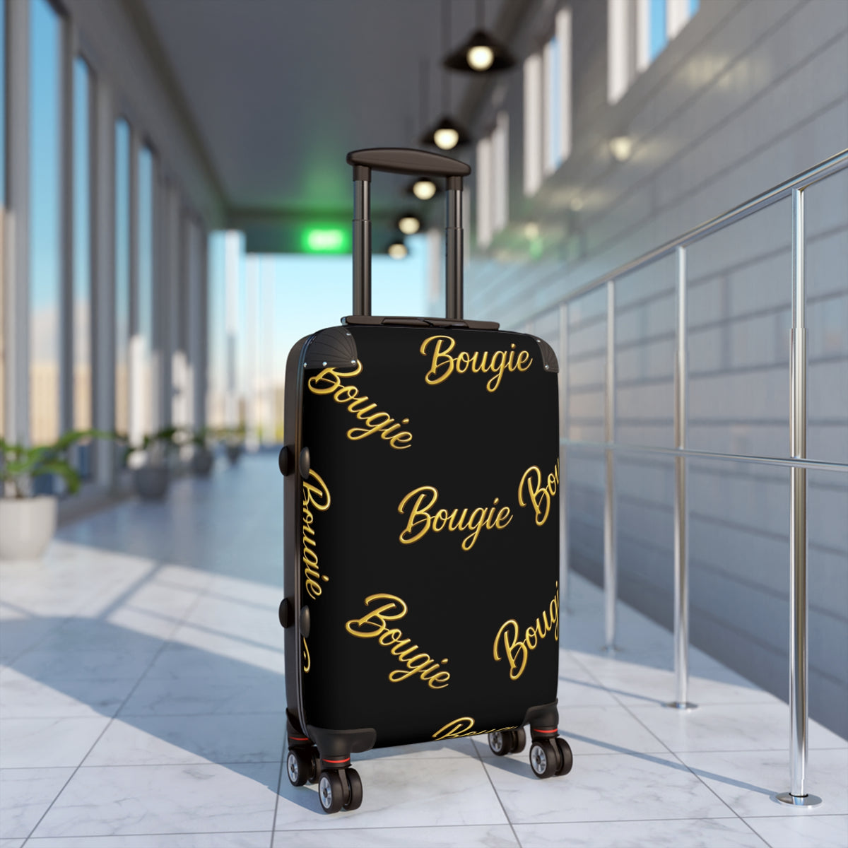 Bougie JusKay Script Carry-On Suitcase — Black Travel Luggage
