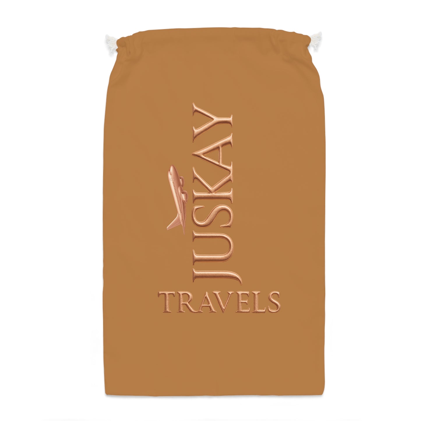 Travel Drawstring Sack — "JUSKAY TRAVELS"  Rose Gold Logo Travel Bag