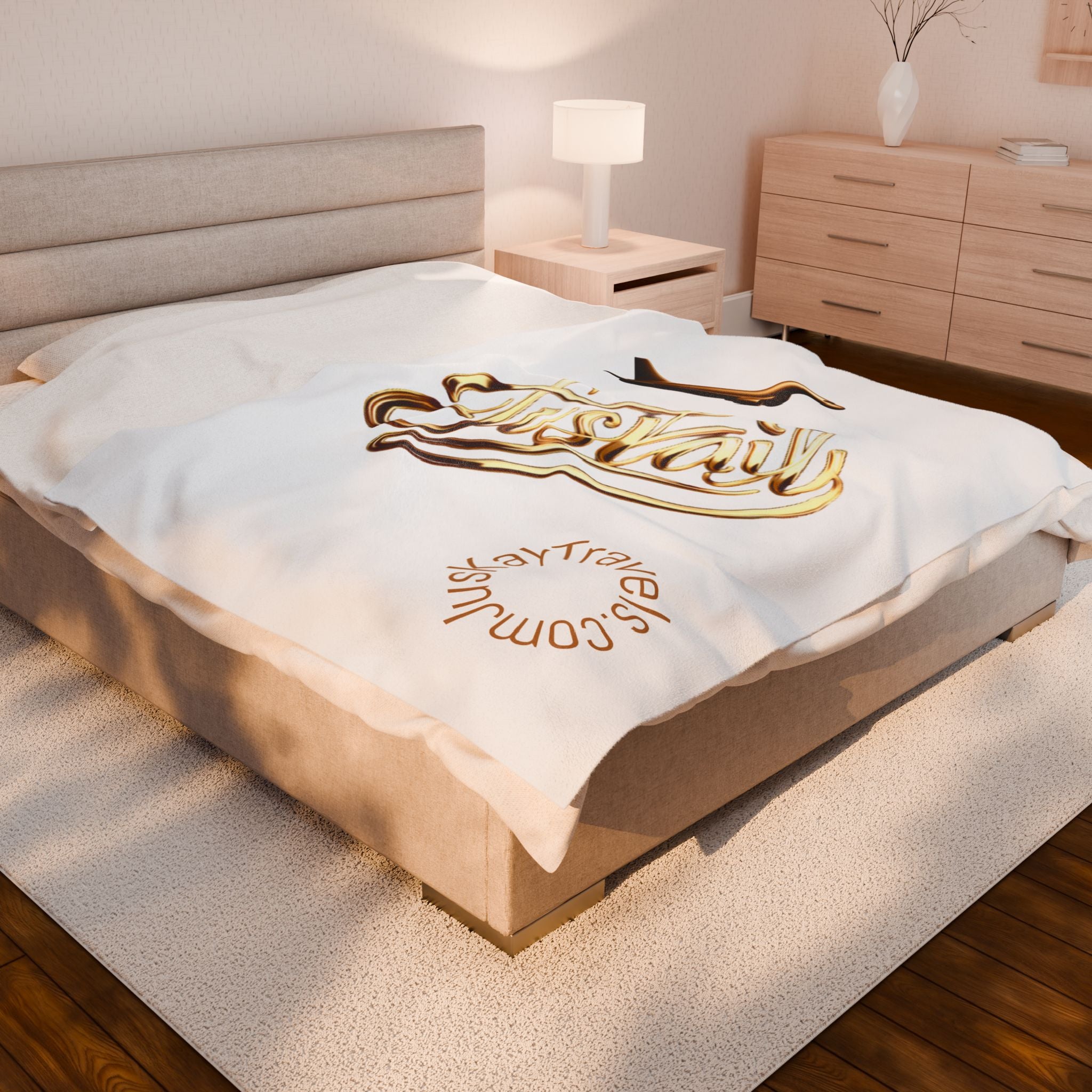 Plush Travel Blanket - Juskay Design (White)