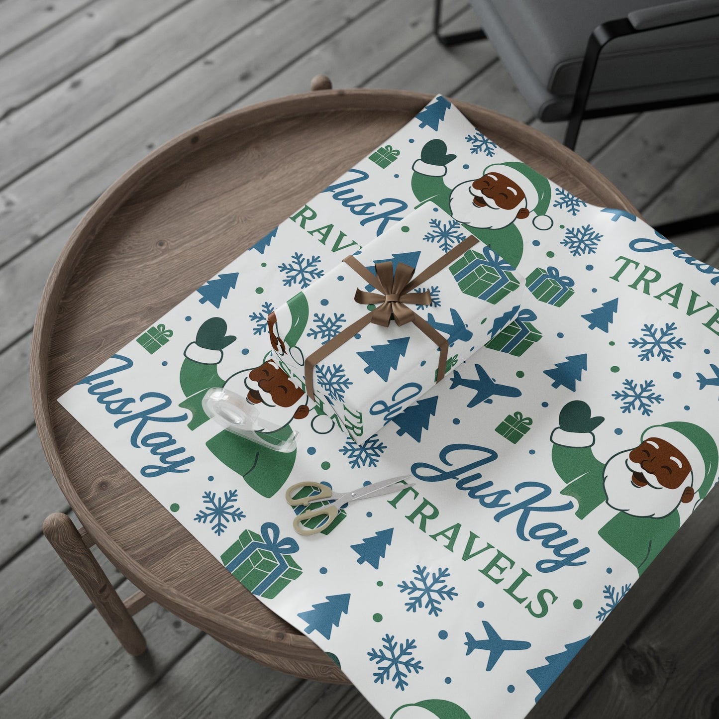 Black Santa | Holiday Wrapping Paper | JusKay Travels Design