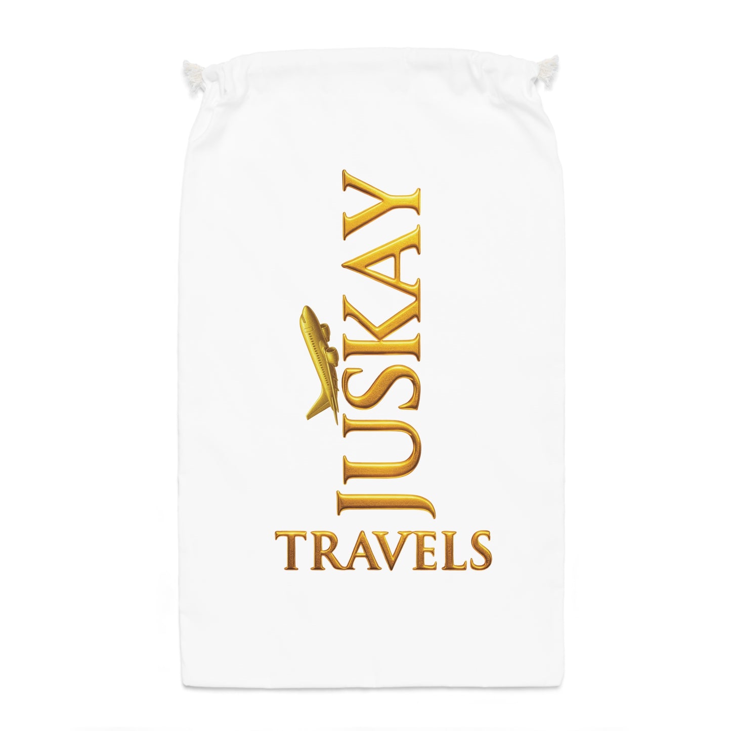 Travel Drawstring Sack — "JUSKAY TRAVELS" Gold Logo Travel Bag