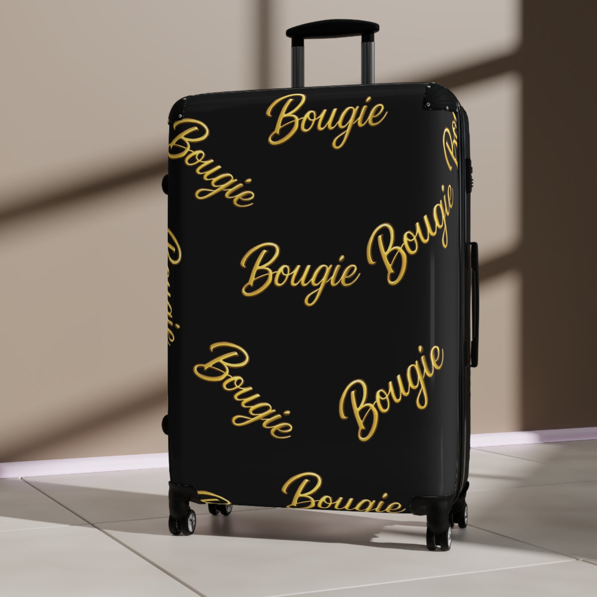 Bougie JusKay Script Carry-On Suitcase — Black Travel Luggage