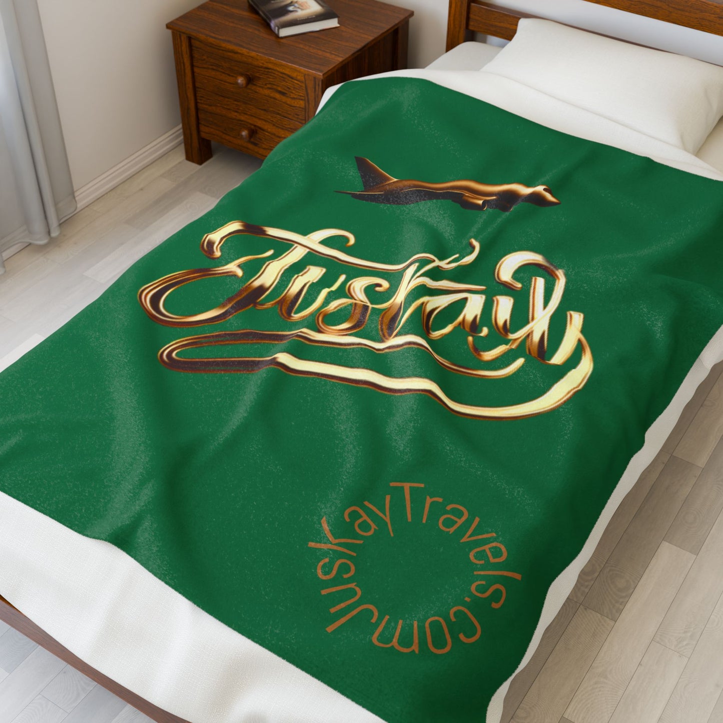 Plush Travel Blanket - Juskay Design (Dark Green)