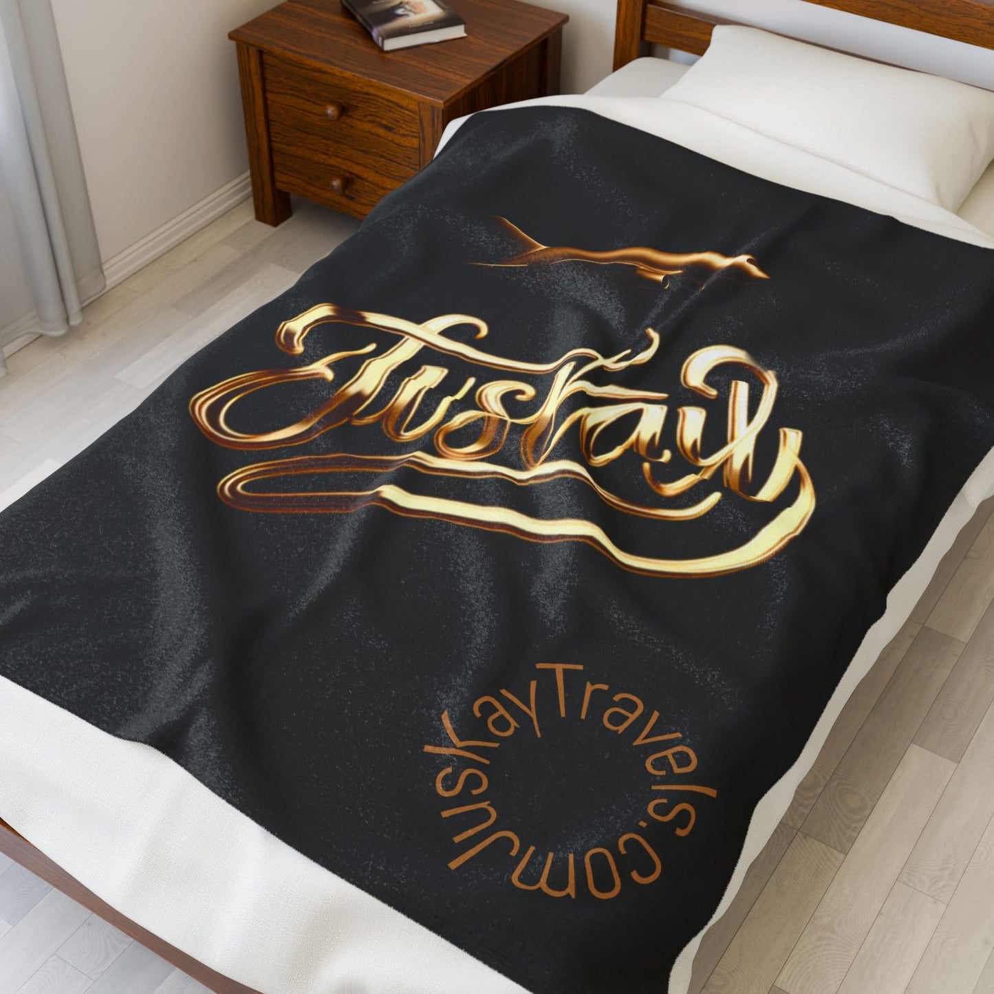 Plush Travel Blanket - Juskay Design (Black)