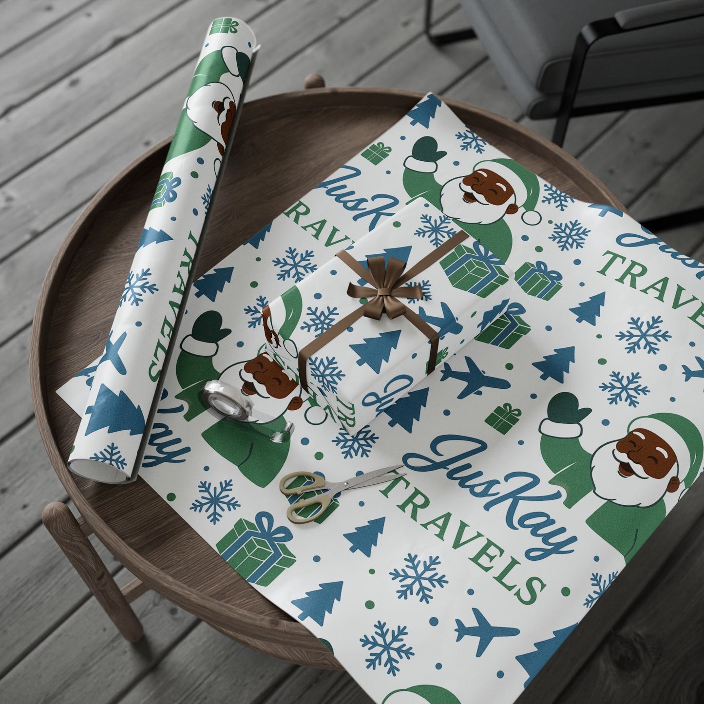Black Santa | Holiday Wrapping Paper | JusKay Travels Design