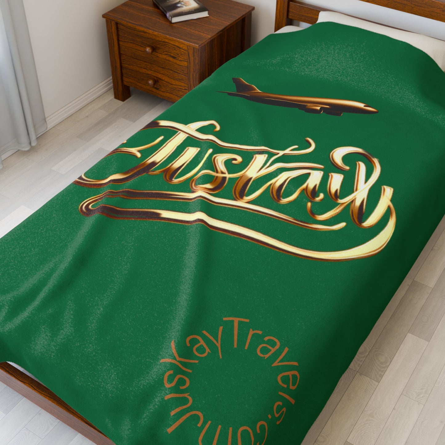 Plush Travel Blanket - Juskay Design (Dark Green)