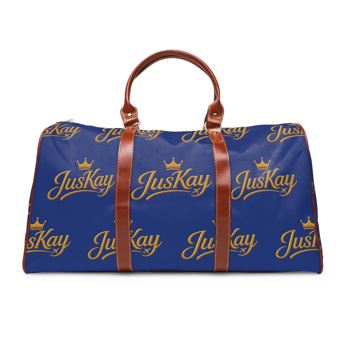 Travel Duffel Bag — Blue "JusKay" Logo Print