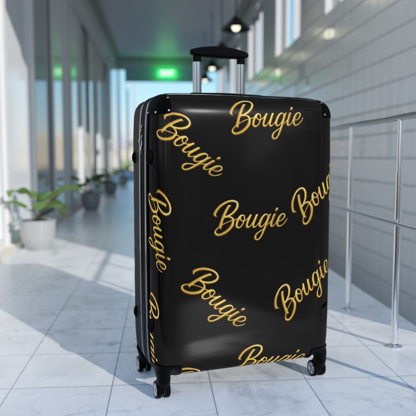 Bougie JusKay Script Carry-On Suitcase — Black Travel Luggage
