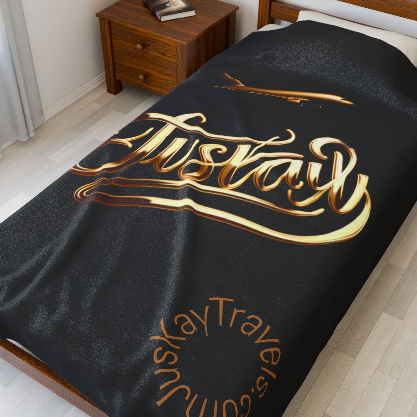 Plush Travel Blanket - Juskay Design (Black)