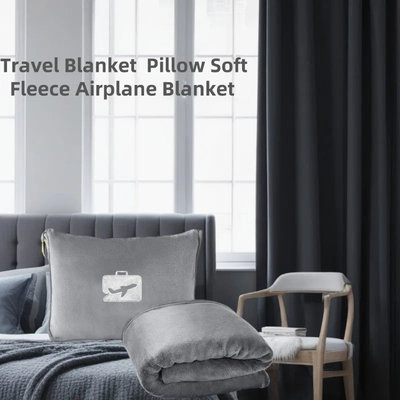 Travel 2 in 1 Blanket Pillow Soft Fleece Compact