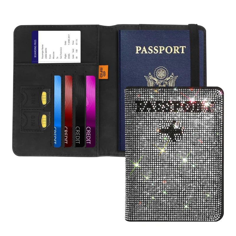 Bling Passport Holder Travel Card Case Diamond