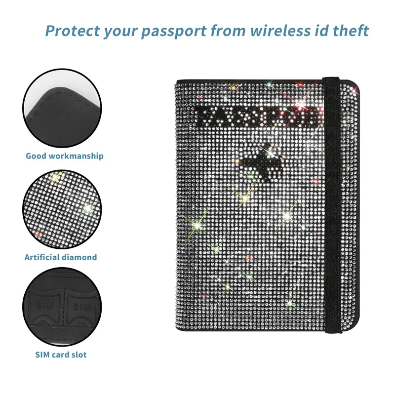 Bling Passport Holder Travel Card Case Diamond